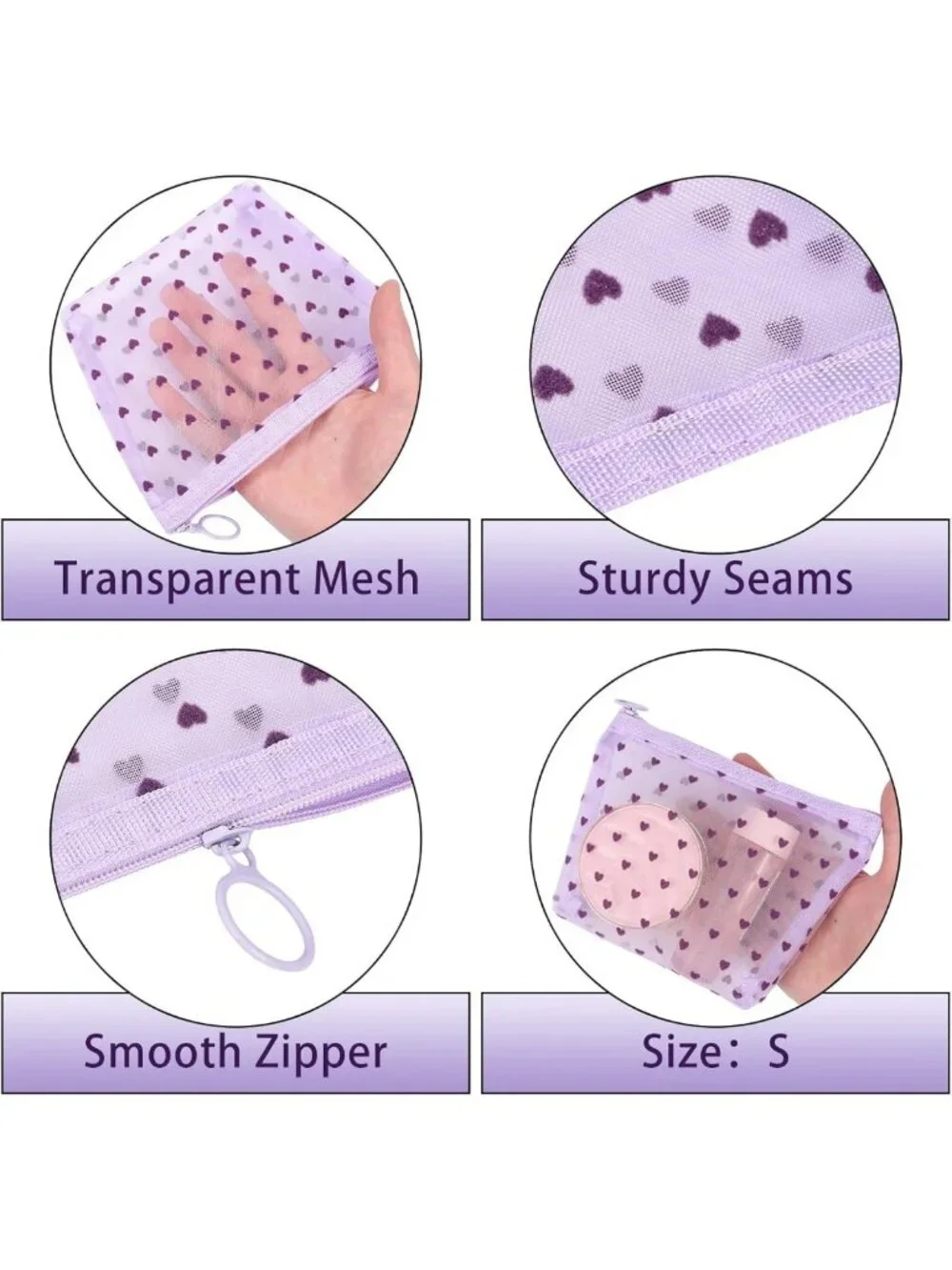 6-Piece Zipper Mesh Makeup Bag Set - Portable Clear Cosmetic & Toiletry